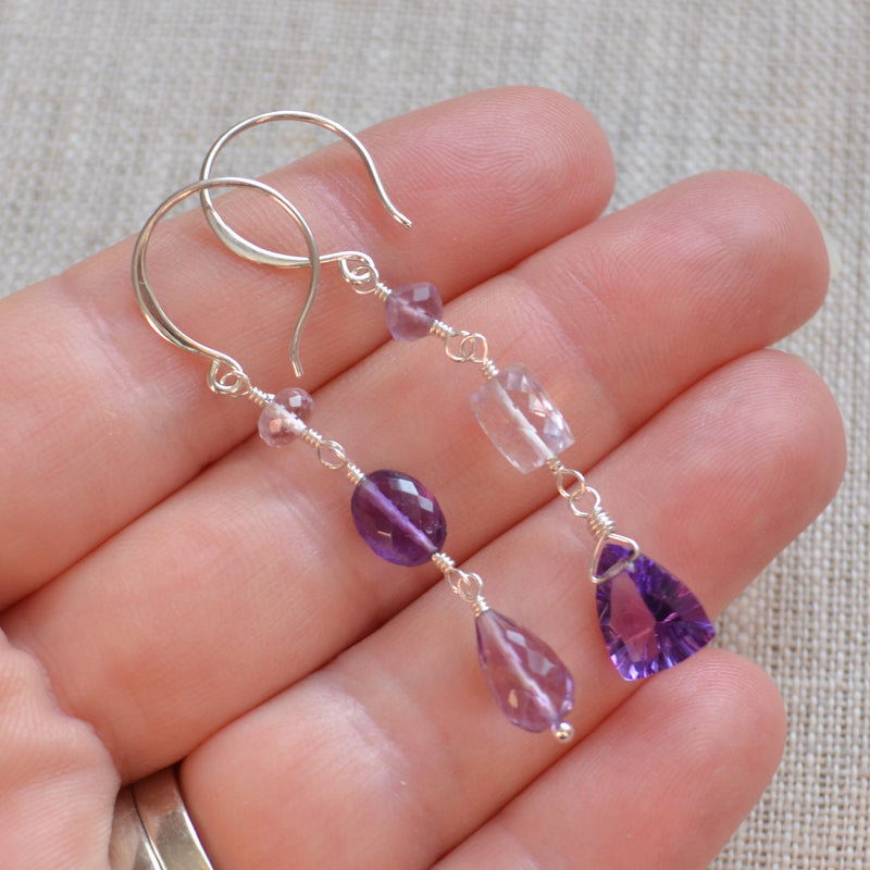 Amethyst Mismatched Earrings in Silver