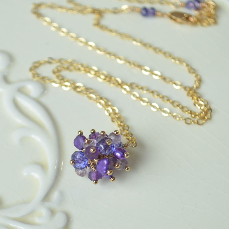 Gemstone Cluster Necklace in Purple