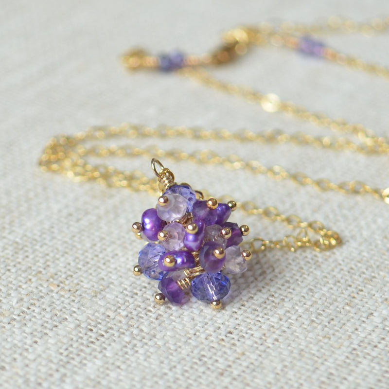 Gemstone Cluster Necklace in Purple