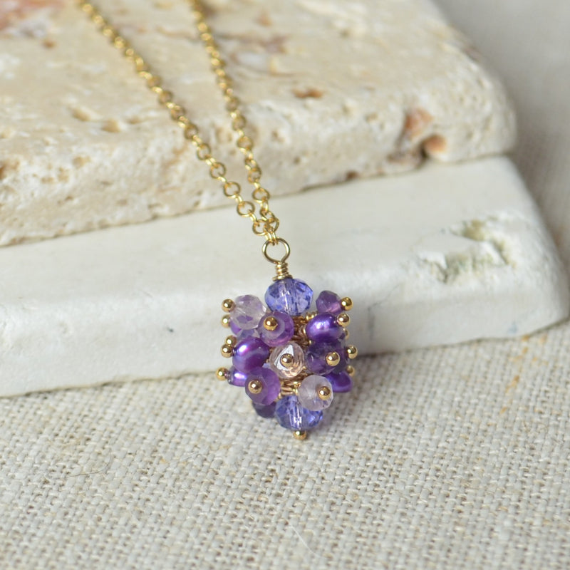 Gemstone Cluster Necklace in Purple