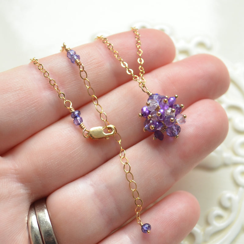 Gemstone Cluster Necklace in Purple