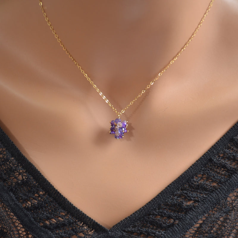 Gemstone Cluster Necklace in Purple