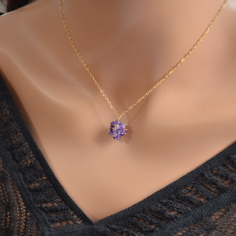 Gemstone Cluster Necklace in Purple