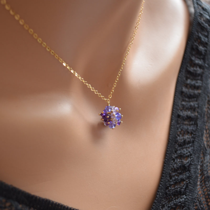 Gemstone Cluster Necklace in Purple