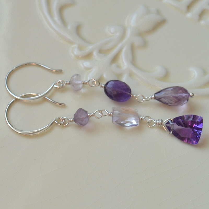 Amethyst Mismatched Earrings in Silver