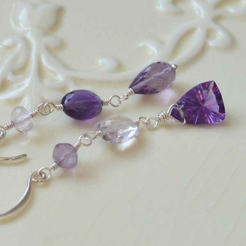 Amethyst Mismatched Earrings in Silver