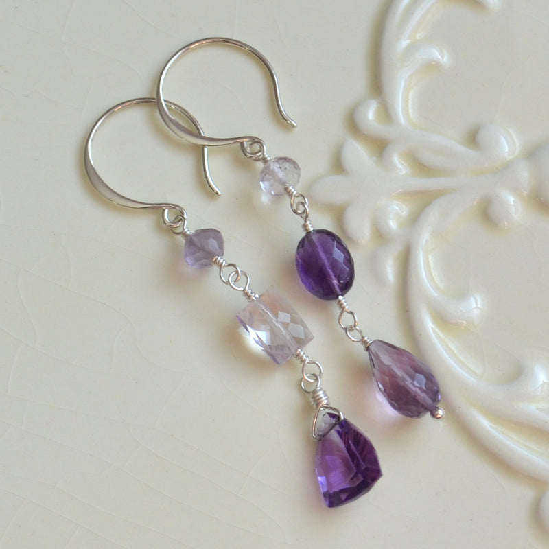 Amethyst Mismatched Earrings in Silver