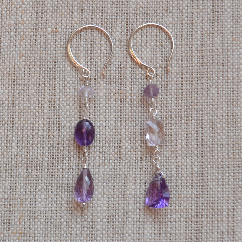 Amethyst Mismatched Earrings in Silver