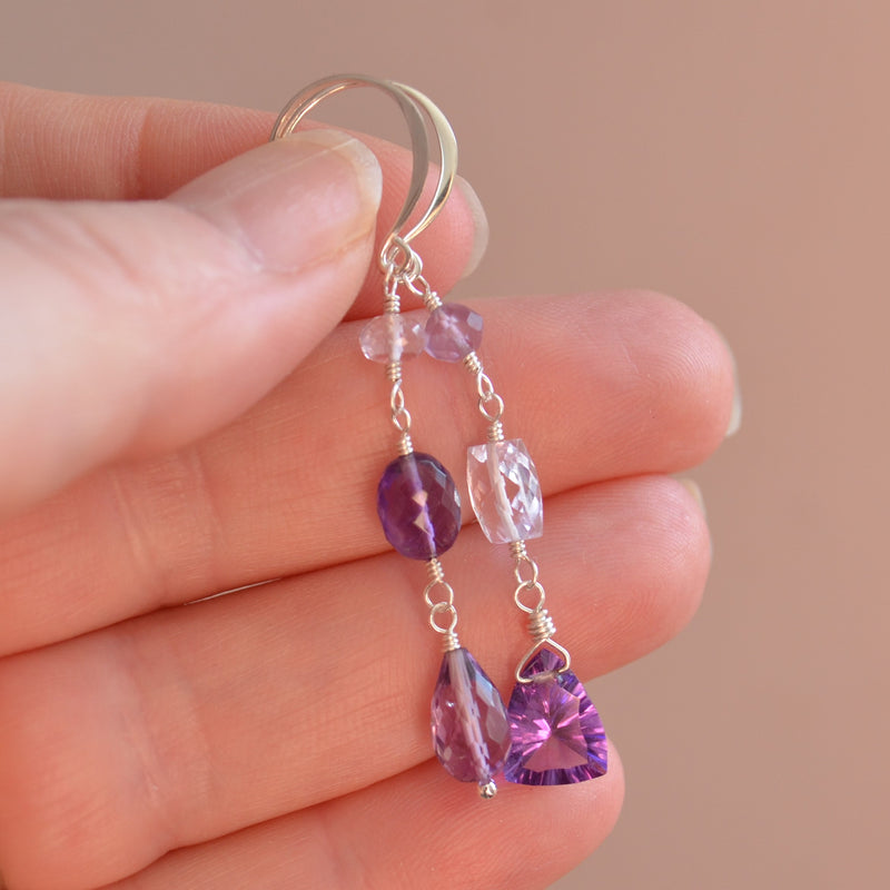 Amethyst Mismatched Earrings in Silver