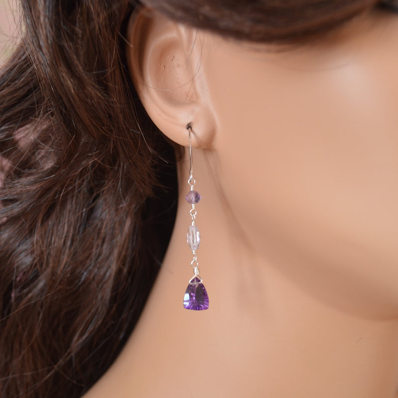 Amethyst Mismatched Earrings in Silver