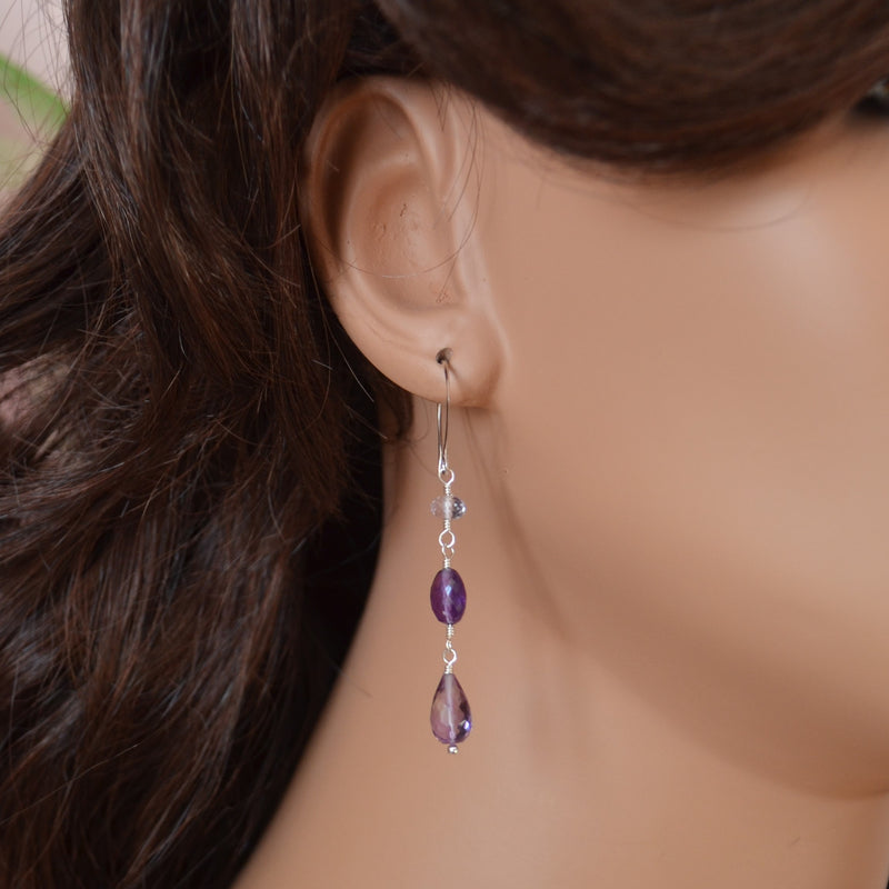 Amethyst Mismatched Earrings in Silver