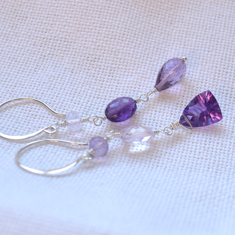 Amethyst Mismatched Earrings in Silver