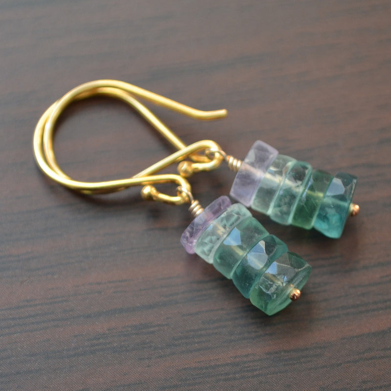 Fluorite Drop Earrings in Gold