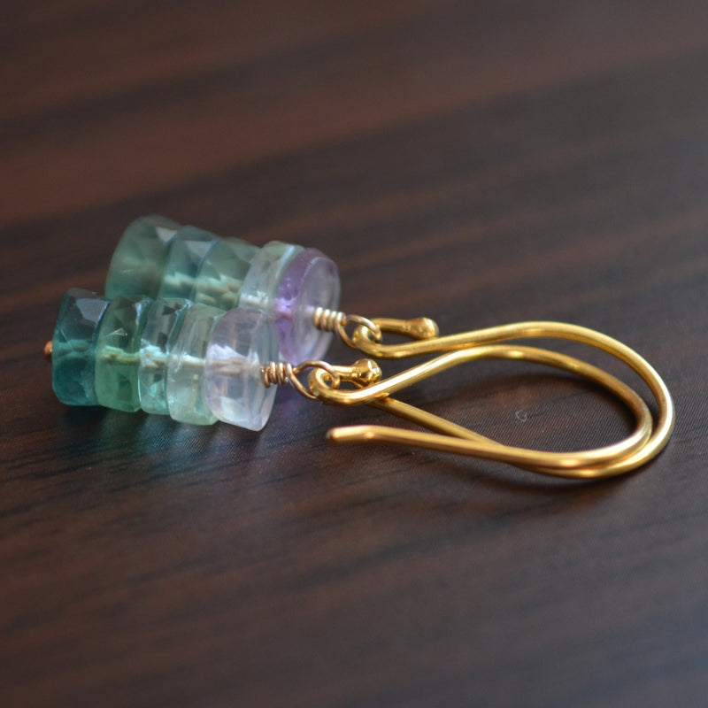 Fluorite Drop Earrings in Gold