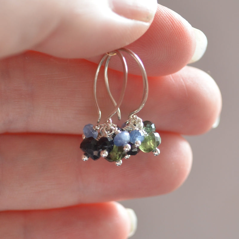 Sapphire Cluster Earrings in Sterling Silver