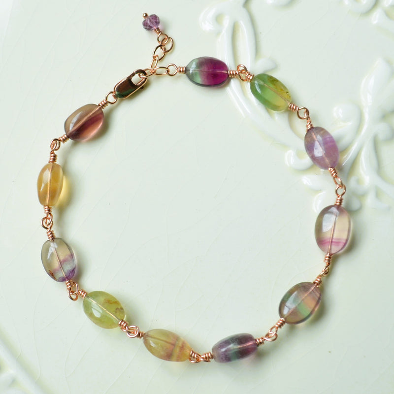 Real Fluorite Gemstone Necklace in Rose Gold