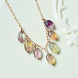 Real Fluorite Gemstone Necklace in Rose Gold