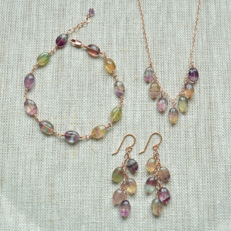 Real Fluorite Gemstone Necklace in Rose Gold