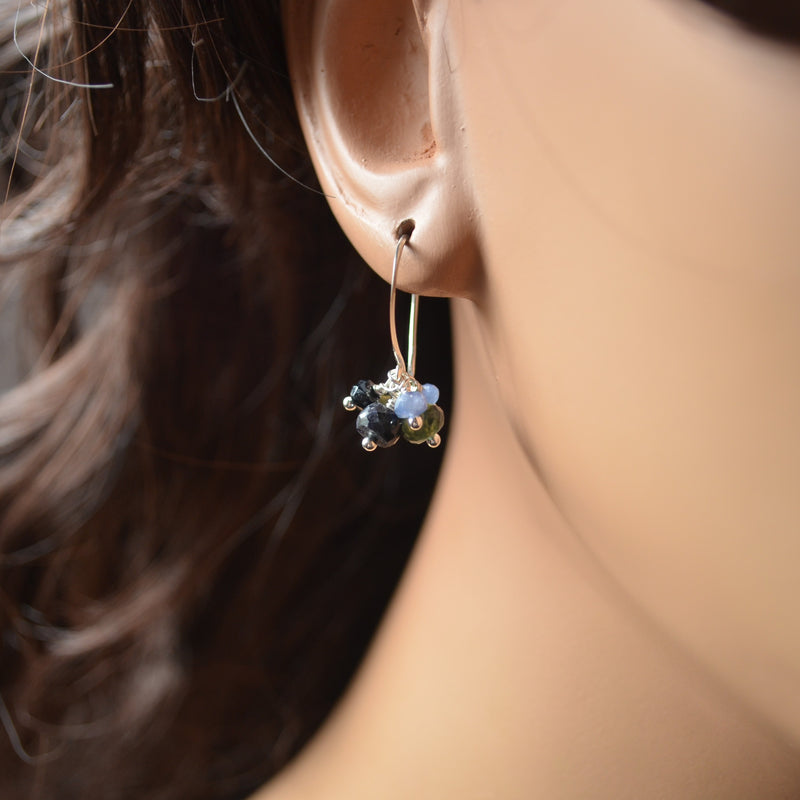 Sapphire Cluster Earrings in Sterling Silver
