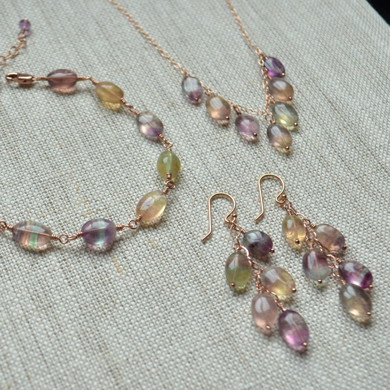 Real Fluorite Gemstone Necklace in Rose Gold