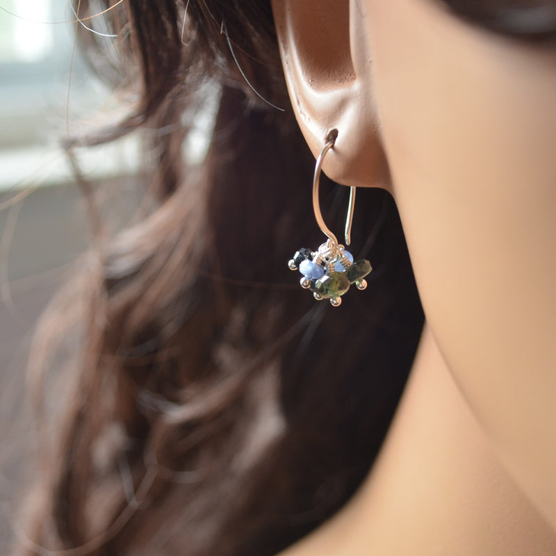 Sapphire Cluster Earrings in Sterling Silver
