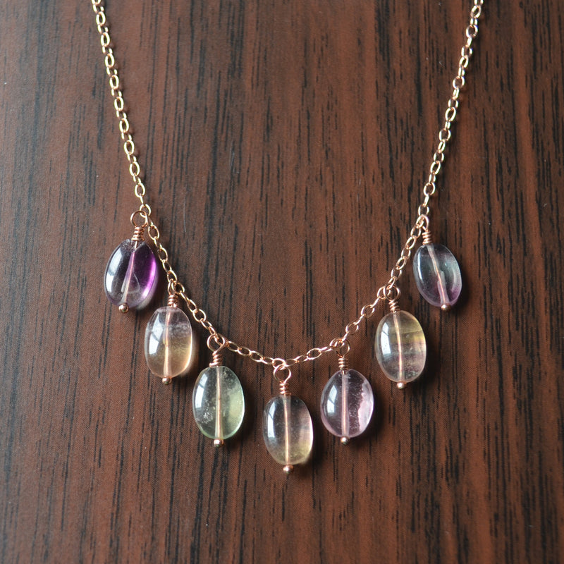 Real Fluorite Gemstone Necklace in Rose Gold