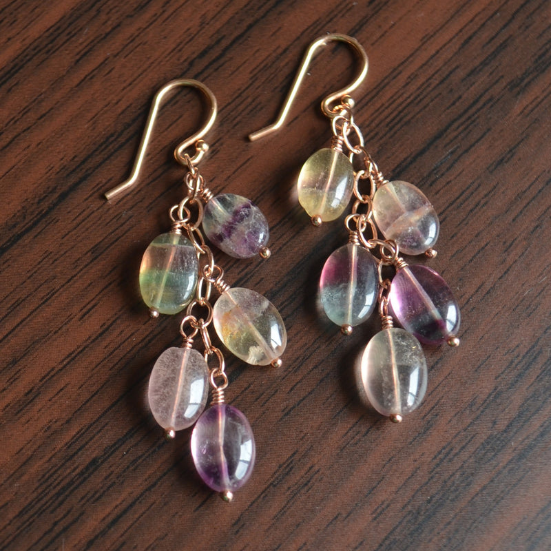 Real Fluorite Gemstone Earrings in Rose Gold