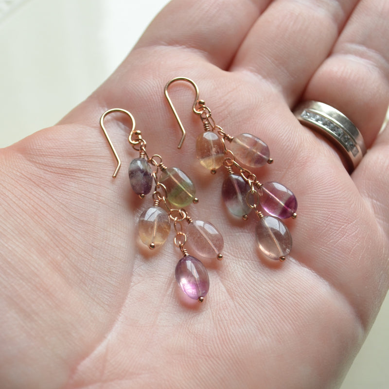 Real Fluorite Gemstone Earrings in Rose Gold