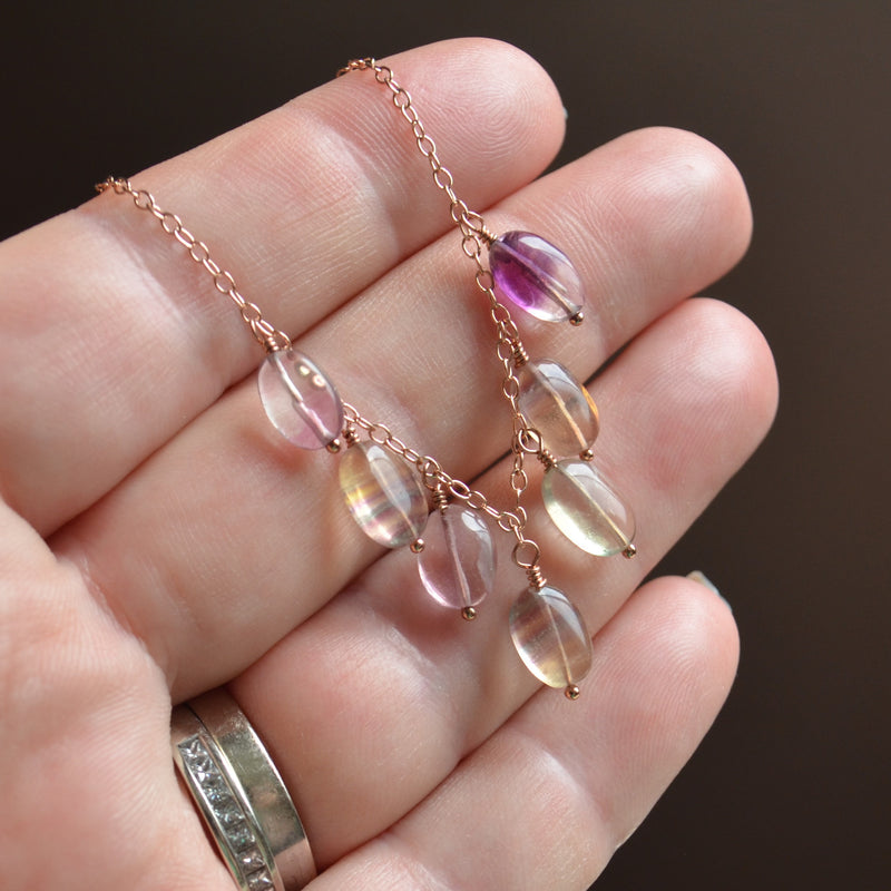 Real Fluorite Gemstone Necklace in Rose Gold