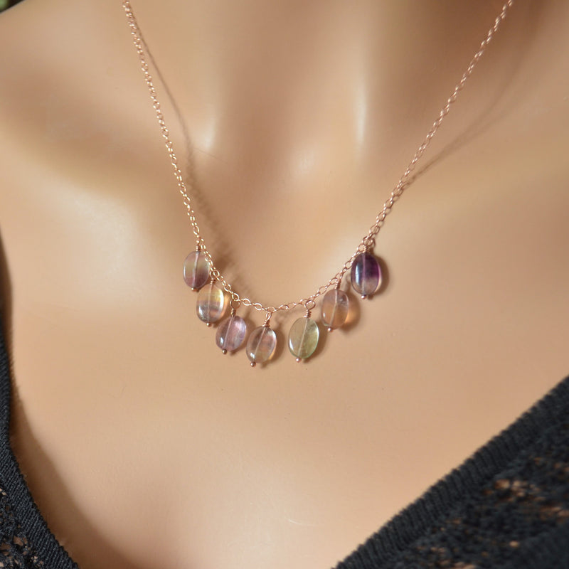 Real Fluorite Gemstone Necklace in Rose Gold