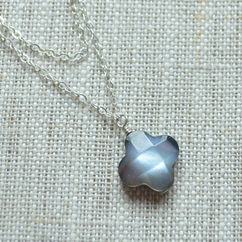 Black Mother of Pearl Necklace with Double Silver Chains