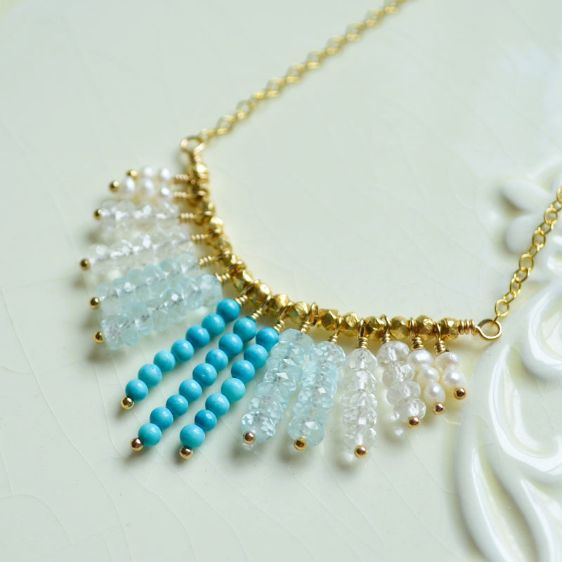 Turquoise Fringe Necklace with Blue Topaz