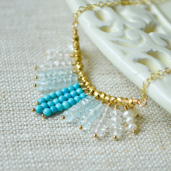 Turquoise Fringe Necklace with Blue Topaz