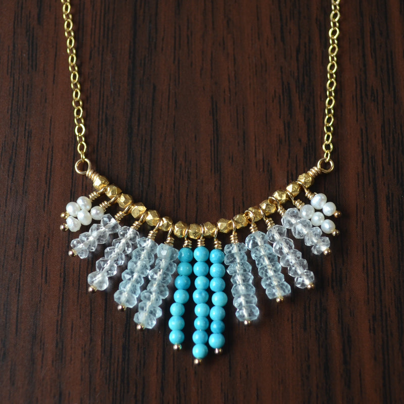 Turquoise Fringe Necklace with Blue Topaz
