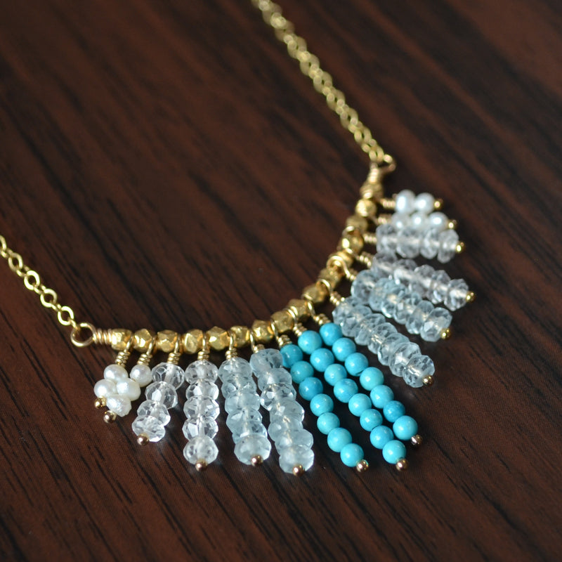 Turquoise Fringe Necklace with Blue Topaz