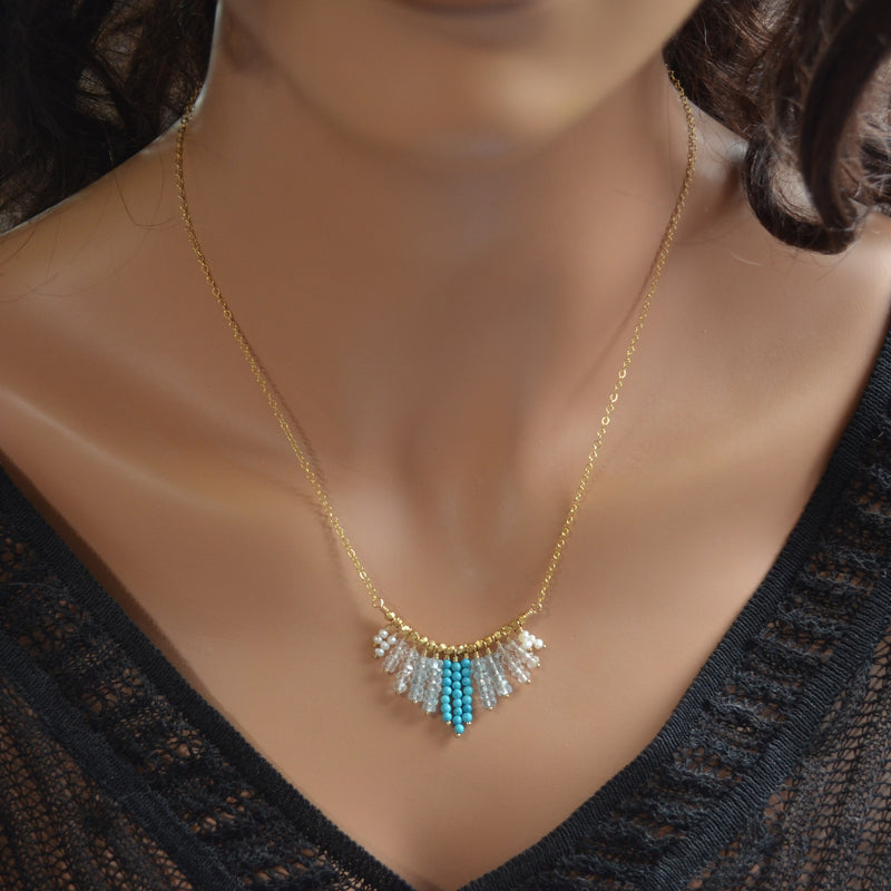 Turquoise Fringe Necklace with Blue Topaz