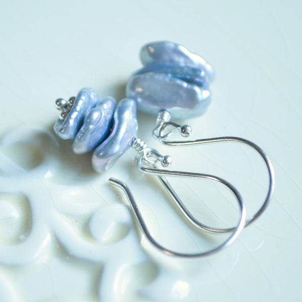 Denim Blue Keshi Pearl Earrings in Sterling Silver