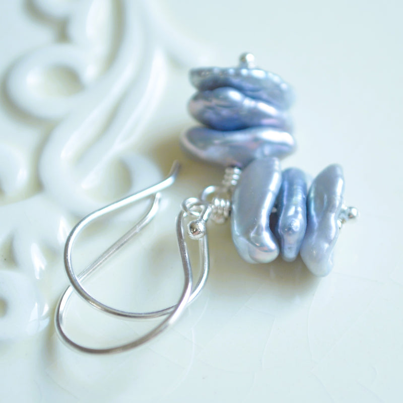 Denim Blue Keshi Pearl Earrings in Sterling Silver