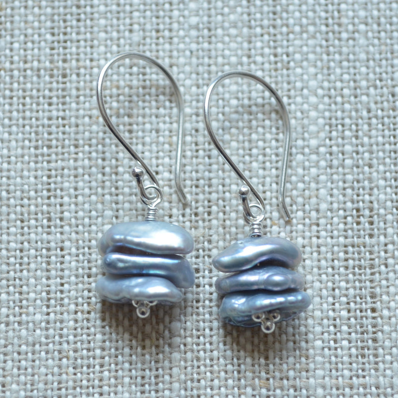 Denim Blue Keshi Pearl Earrings in Sterling Silver