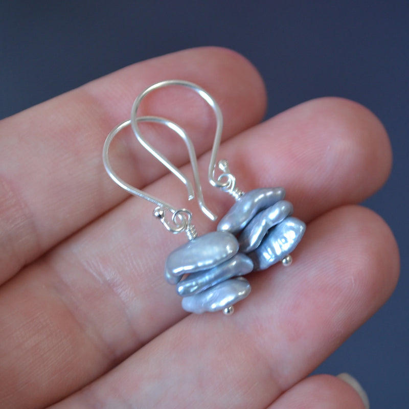 Denim Blue Keshi Pearl Earrings in Sterling Silver