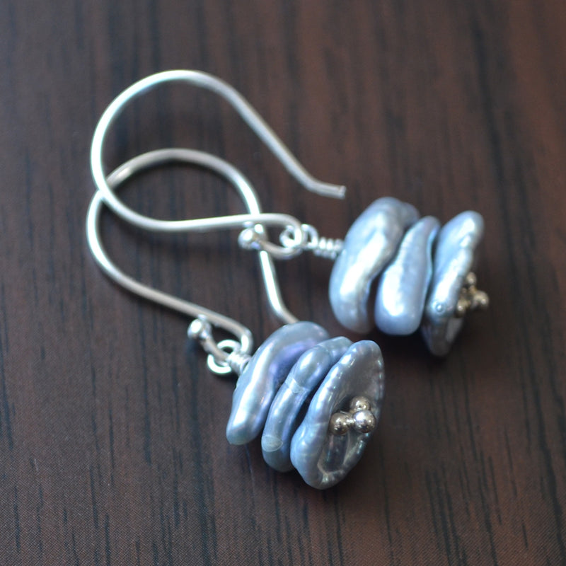 Denim Blue Keshi Pearl Earrings in Sterling Silver