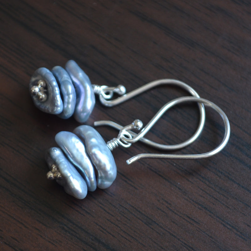 Denim Blue Keshi Pearl Earrings in Sterling Silver
