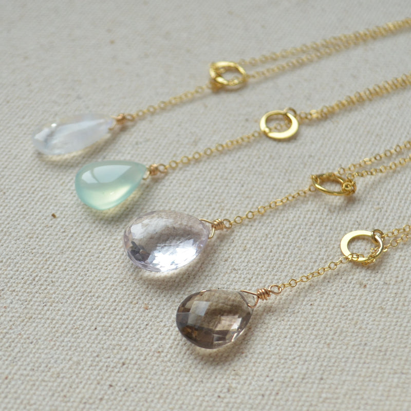 Moonstone Pear Lariat Necklace in Gold