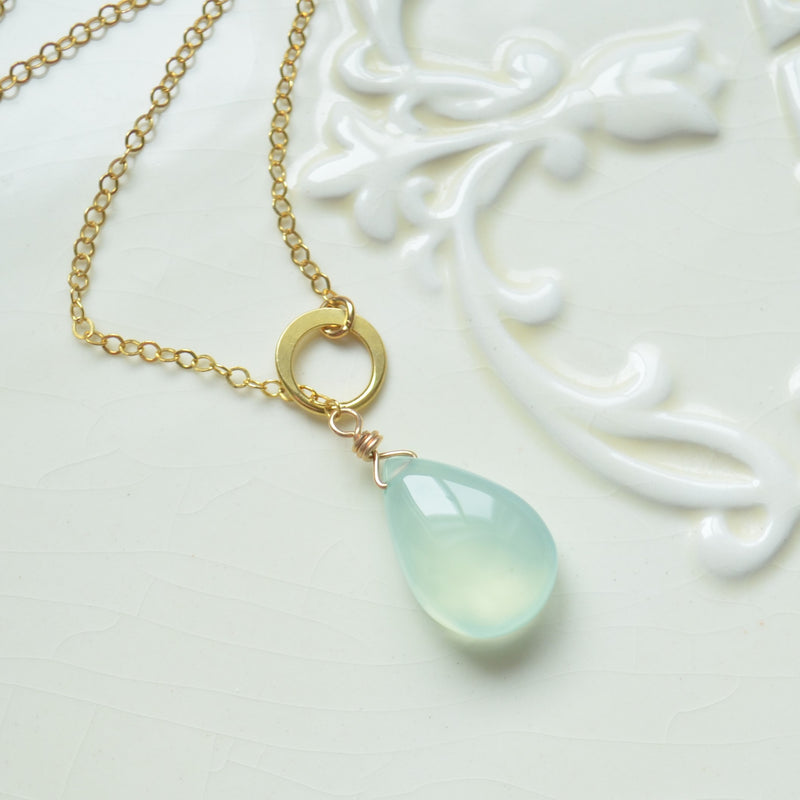 Moonstone Pear Lariat Necklace in Gold