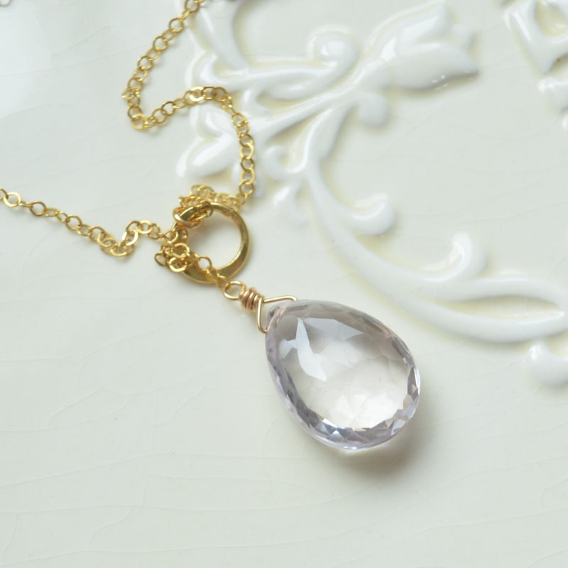 Moonstone Pear Lariat Necklace in Gold