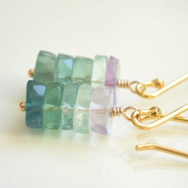 Fluorite Drop Earrings in Gold