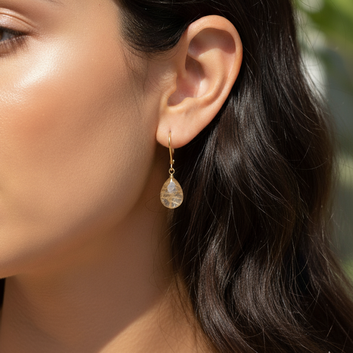 Golden Rutilated Quartz Earrings in Gold