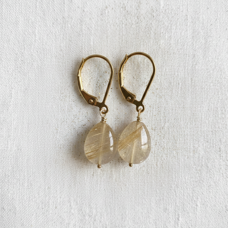 Golden Rutilated Quartz Earrings in Gold