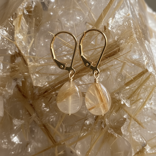Golden Rutilated Quartz Earrings in Gold