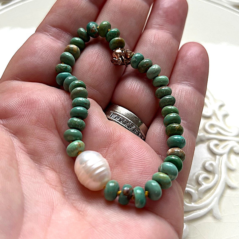 Turquoise Hand Knotted Bracelet with Pearl